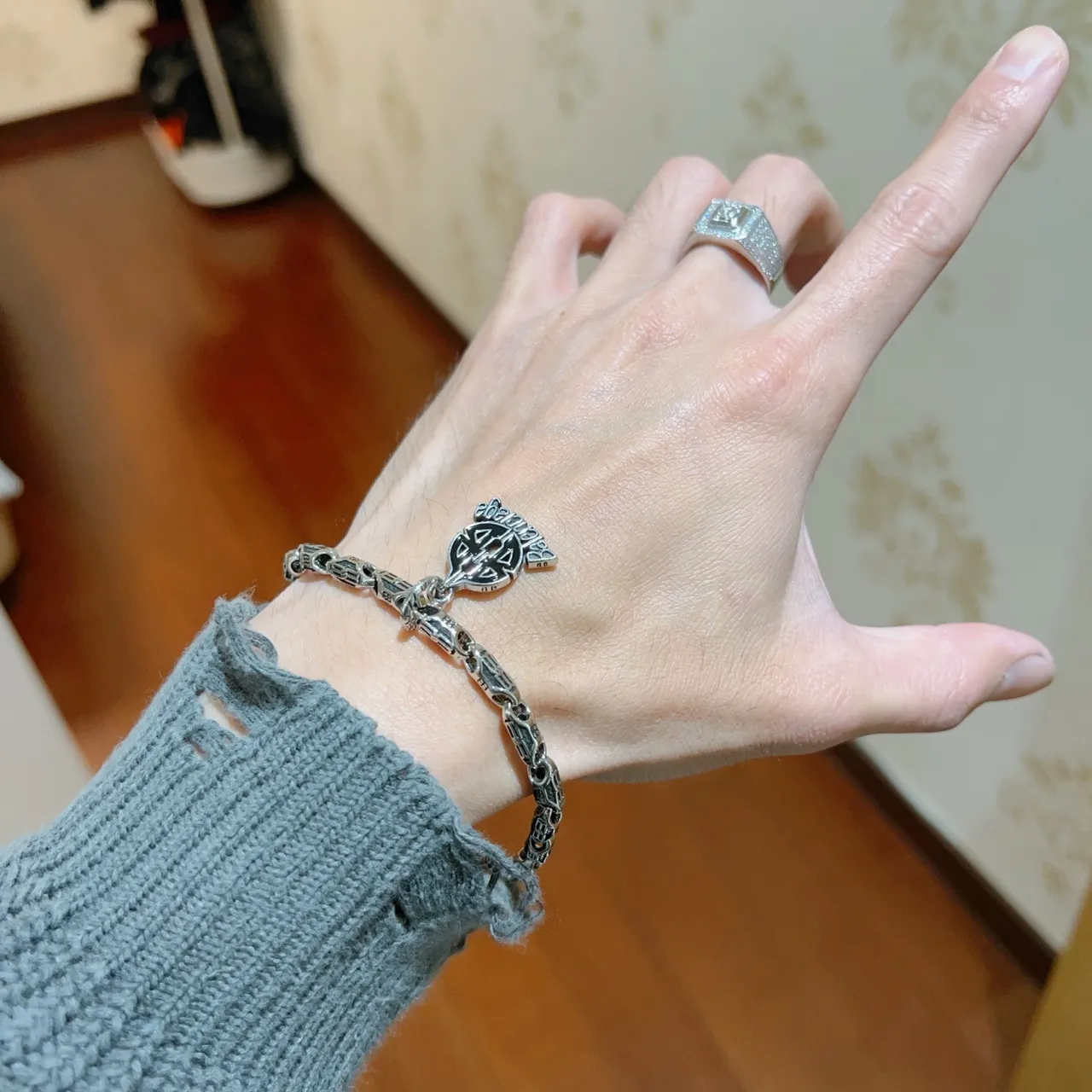 Balenciaga Logo Charm Link Chain Bracelet 4