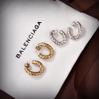 बैलेंसियागा Logo-Print गोल्ड सिल्वर C-शेप्ड हूप ईयरिंग्स