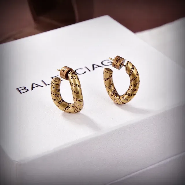 Balenciaga Logo-Print Hoop Brincos Aros Ouro Prata C 2