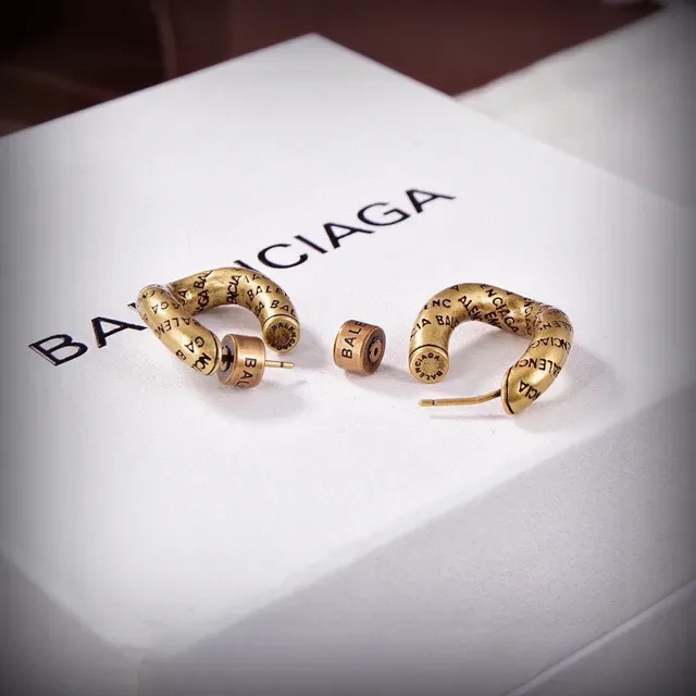Balenciaga Logo-Print Hoop Brincos Aros Ouro Prata C 3