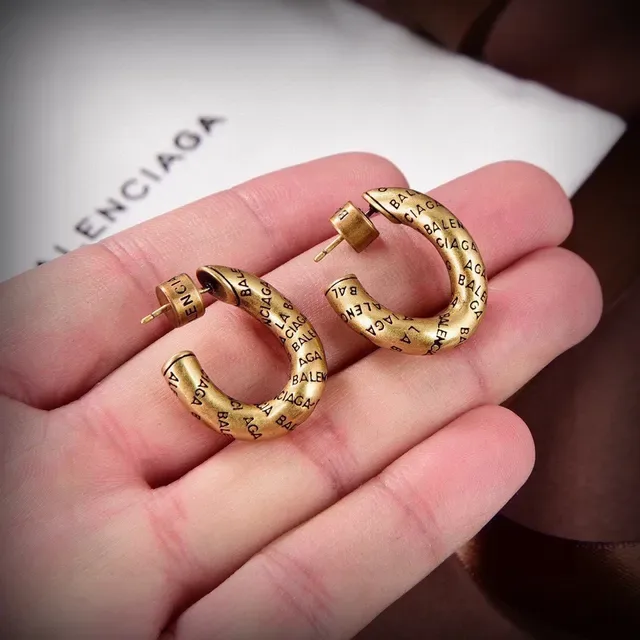 Balenciaga Logo-Print Hoop Brincos Aros Ouro Prata C 4