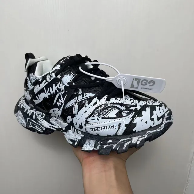 Balenciaga Runner Graffiti-Print Black and White Chunky Sneakers 2