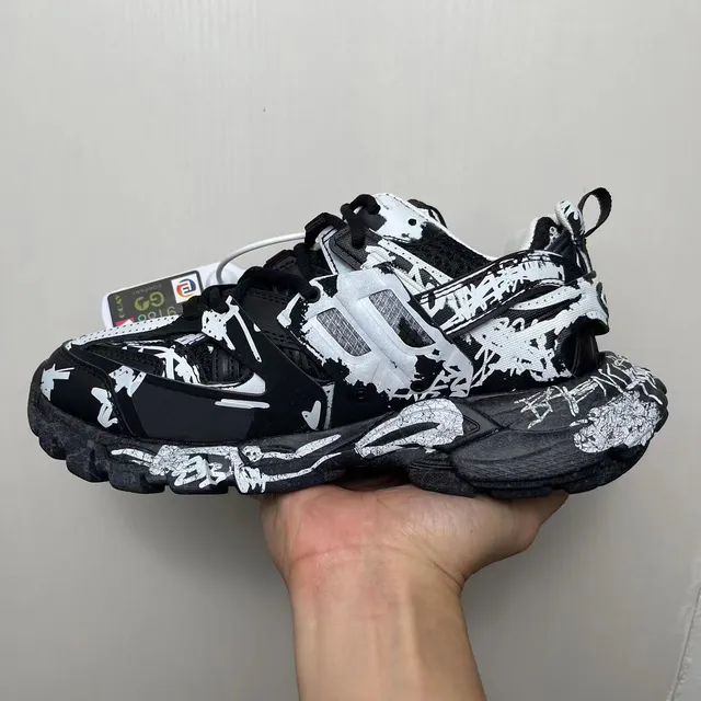 Balenciaga Runner Graffiti-Print Black and White Chunky Sneakers 3