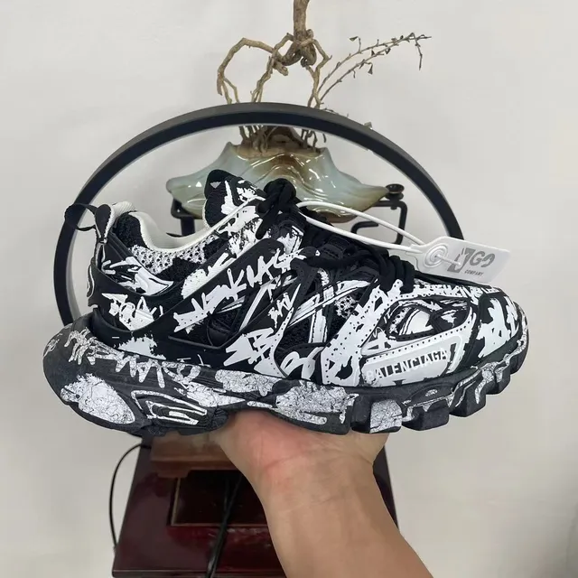 Balenciaga Runner Graffiti-Print Black and White Chunky Sneakers 4