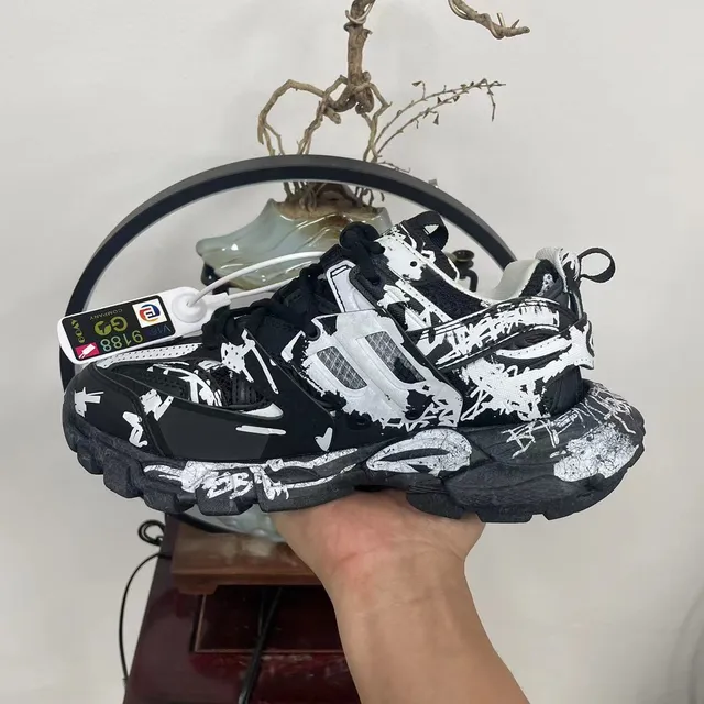 Balenciaga Runner Graffiti-Print Black and White Chunky Sneakers 5