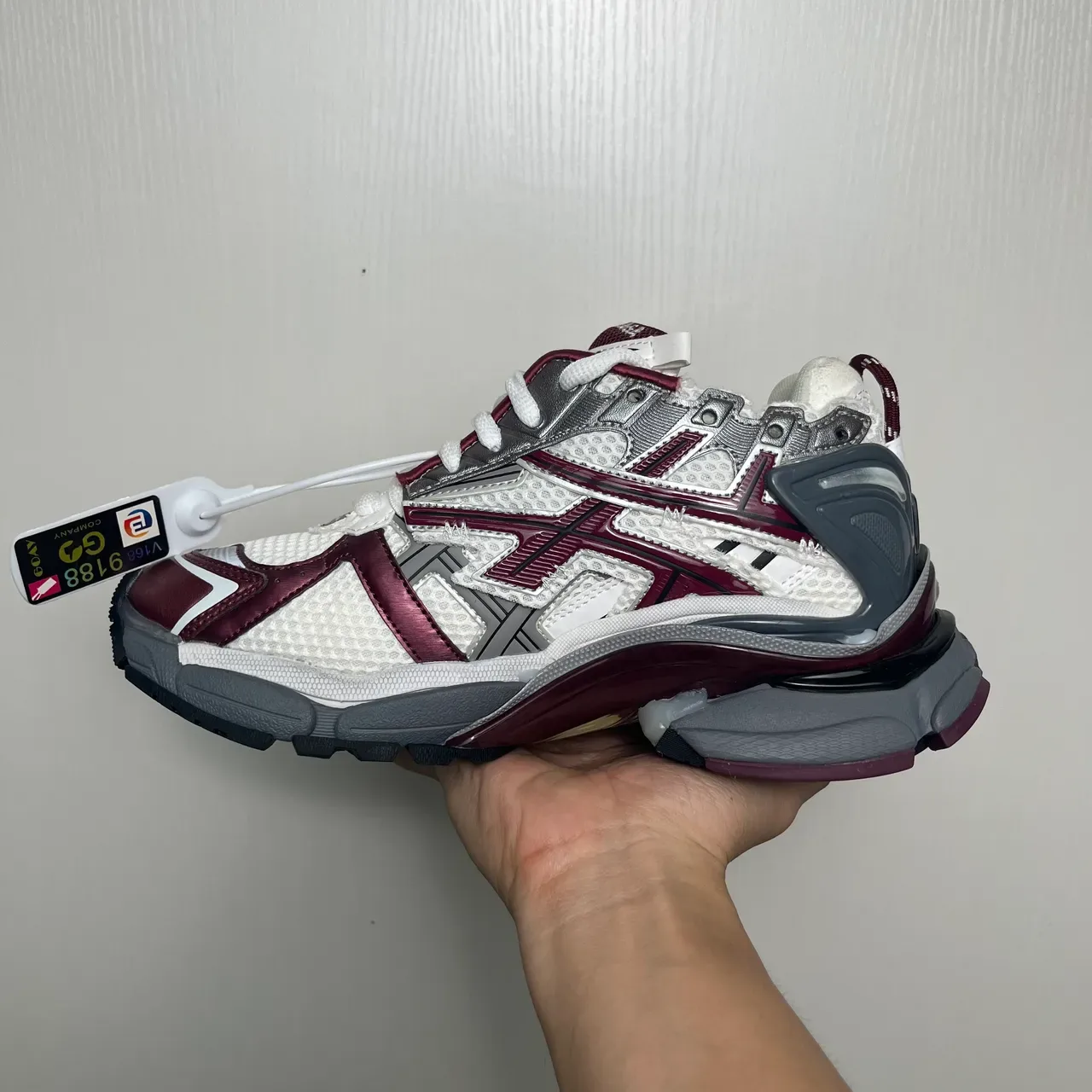 Balenciaga Runner White Burgundy Gray Chunky Sneakers 3