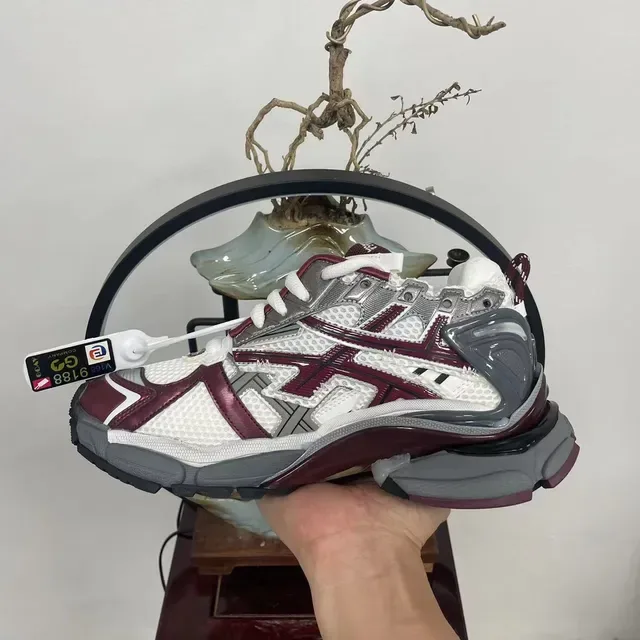 Balenciaga Runner White Burgundy Gray Chunky Sneakers 5