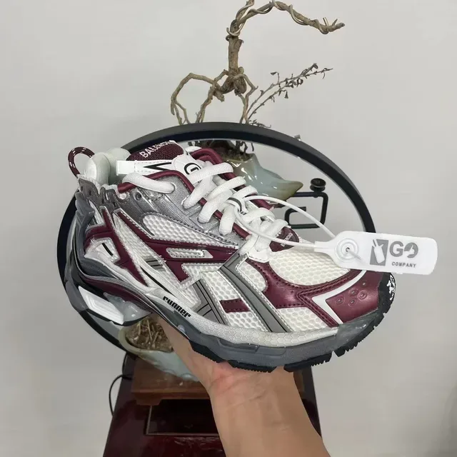 Balenciaga Runner White Burgundy Gray Chunky Sneakers 6