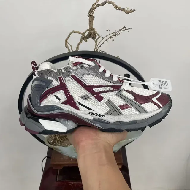 Balenciaga Runner White Burgundy Gray Chunky Sneakers 7
