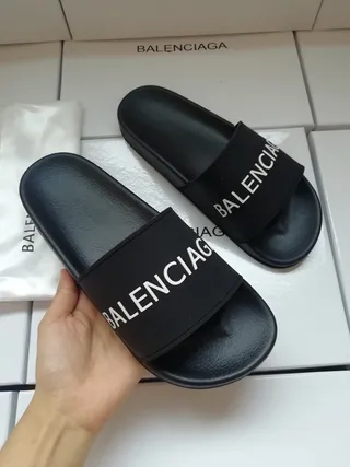 बालेंसीगा Slide काला लोगो स्ट्रैप स्लिपर्स 2