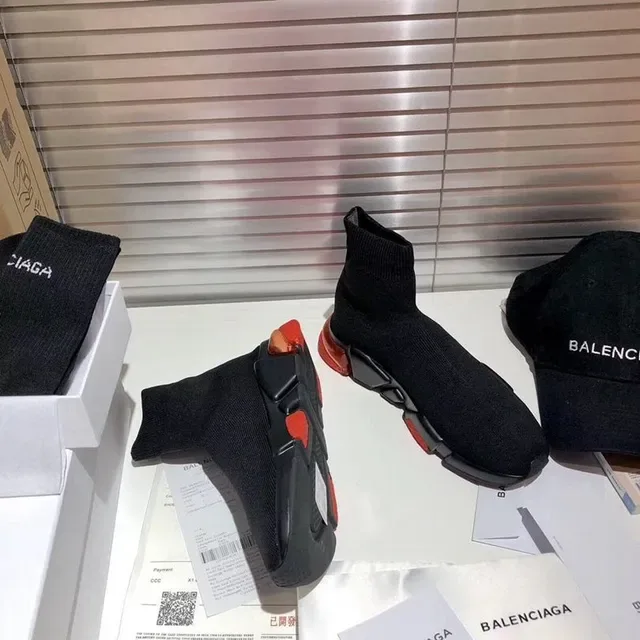 Balenciaga Speed Trainer tênis lifestyle pretos e vermelhos 6