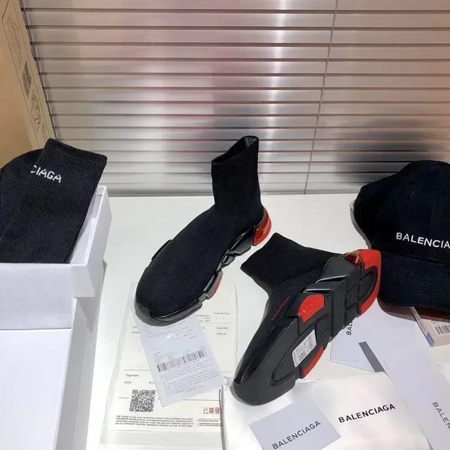 Balenciaga Speed Trainer tênis lifestyle pretos e vermelhos 7