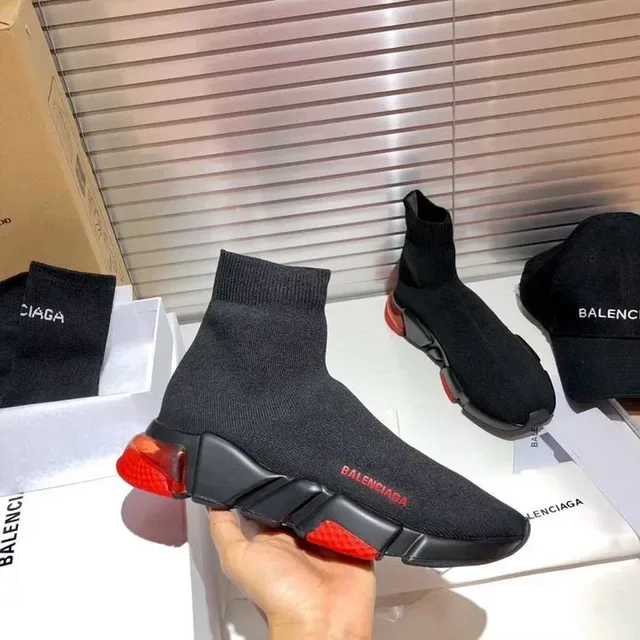 Balenciaga Speed Trainer tênis lifestyle pretos e vermelhos 10
