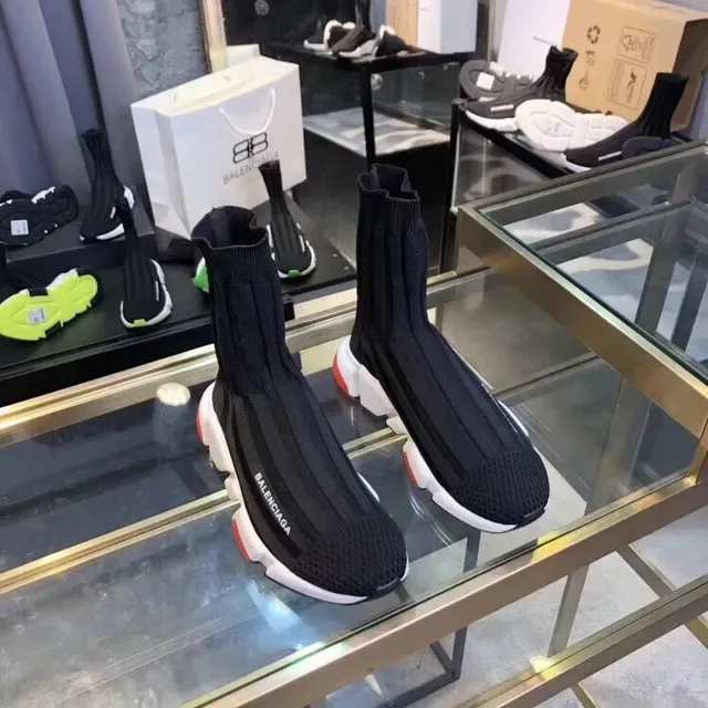 Balenciaga Speed Trainer أسود أبيض أحمر أسلوب حياة رياضي 3