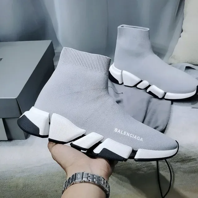 Balenciaga Speed Trainer حذاء رياضي أسلوبي رمادي فاتح أبيض أسود 3