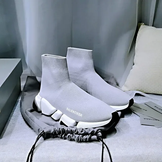 Balenciaga Speed Trainer حذاء رياضي أسلوبي رمادي فاتح أبيض أسود 4