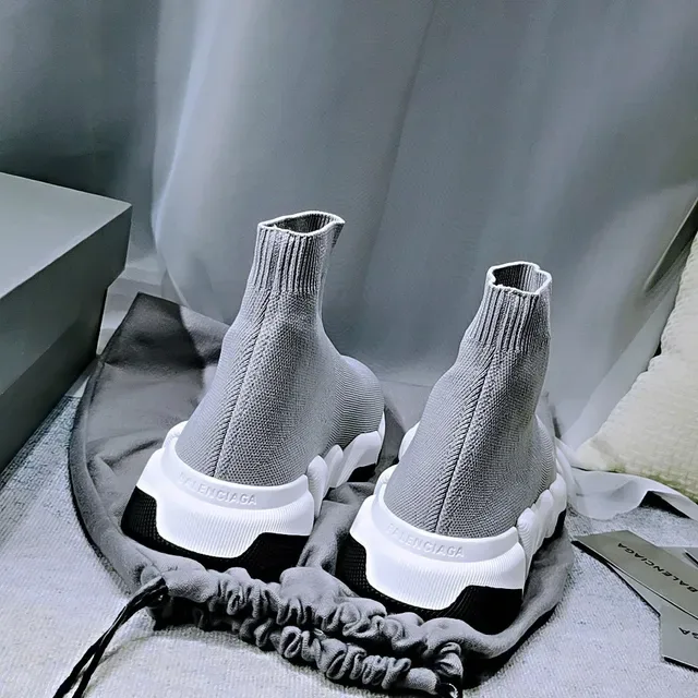 Balenciaga Speed Trainer حذاء رياضي أسلوبي رمادي فاتح أبيض أسود 5