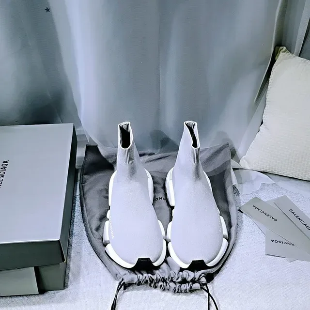 Balenciaga Speed Trainer حذاء رياضي أسلوبي رمادي فاتح أبيض أسود 7