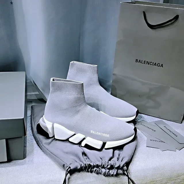 Balenciaga Speed Trainer حذاء رياضي أسلوبي رمادي فاتح أبيض أسود 8