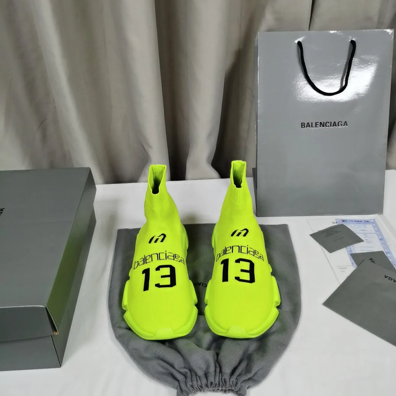 Balenciaga Speed Trainer Neon Lime Knit sneakers lifestyle 7