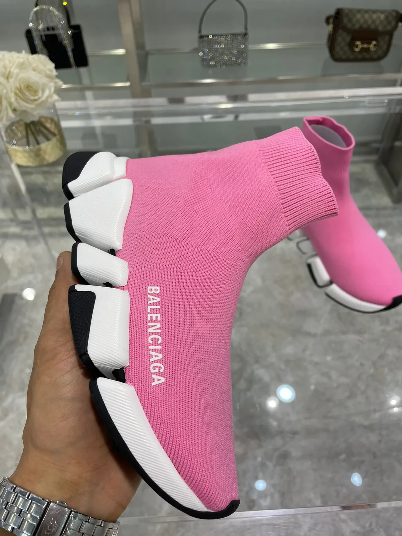 Balenciaga Speed Trainer Pink Sock-Fit Lifestyle Sneakers 5