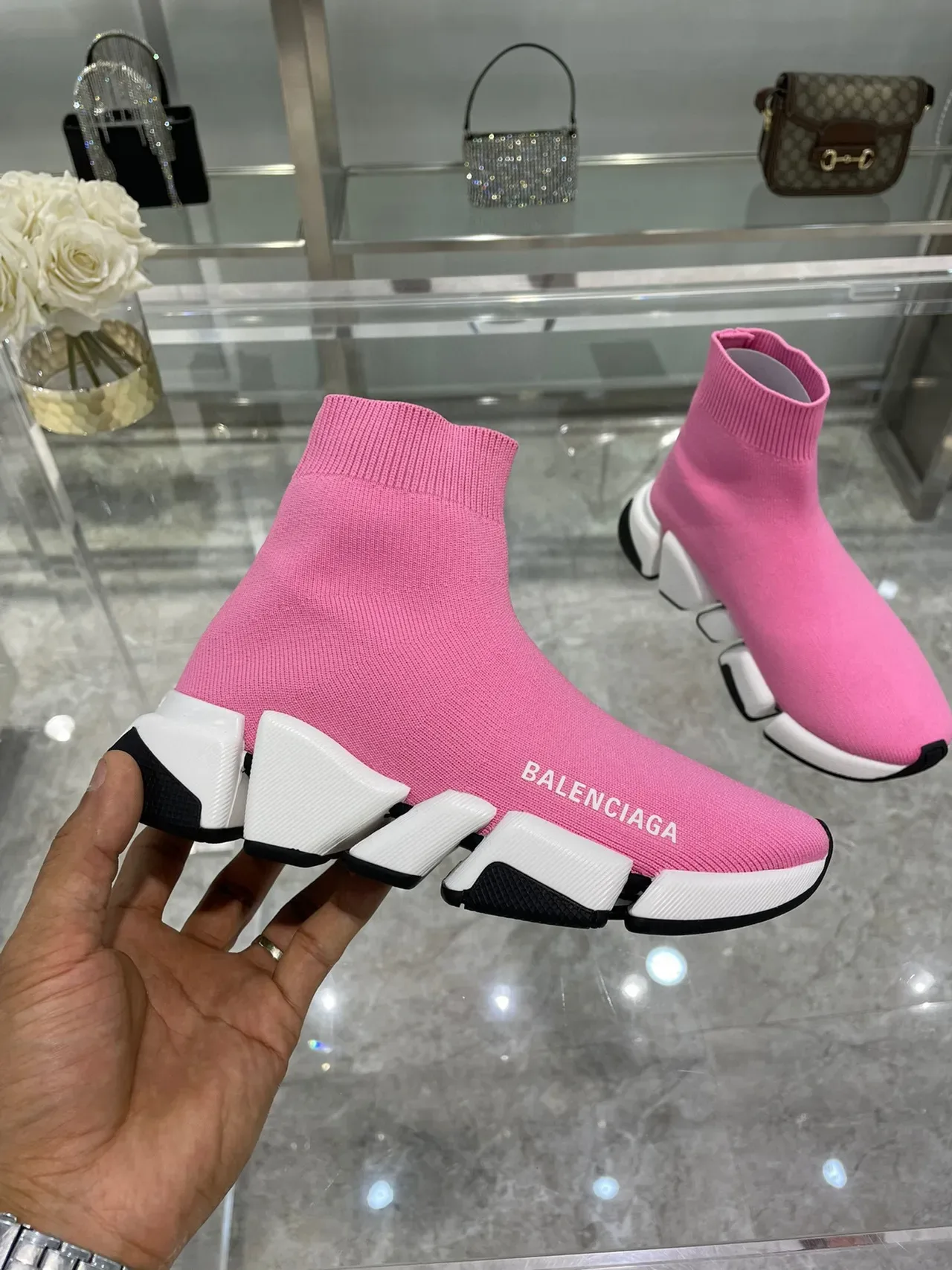 Balenciaga Speed Trainer Pink Sock-Fit Lifestyle Sneakers 6