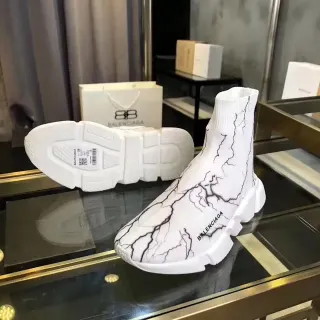 Balenciaga Speed Trainer White Black Crackle Marble Lifestyle Sneakers