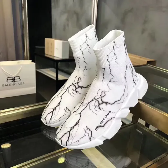 Balenciaga Speed Trainer White Black Crackle Marble Lifestyle Sneakers 2