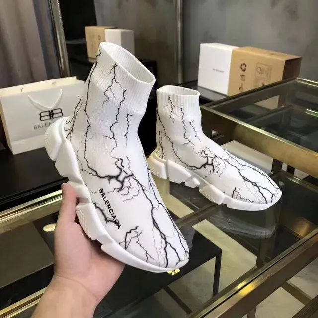 Balenciaga Speed Trainer White Black Crackle Marble Lifestyle Sneakers 4