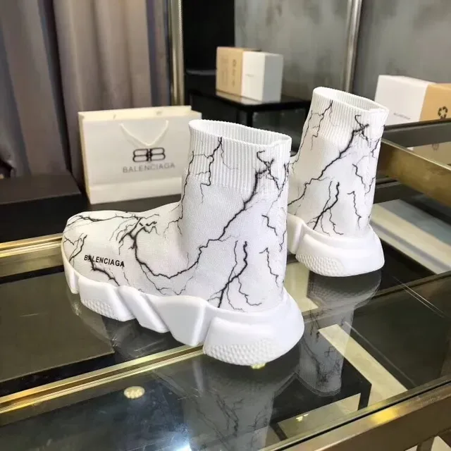 Balenciaga Speed Trainer White Black Crackle Marble Lifestyle Sneakers 5