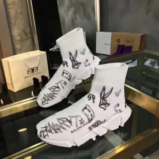 Balenciaga Speed Trainer White Graffiti-Print Laceless Lifestyle Sneakers