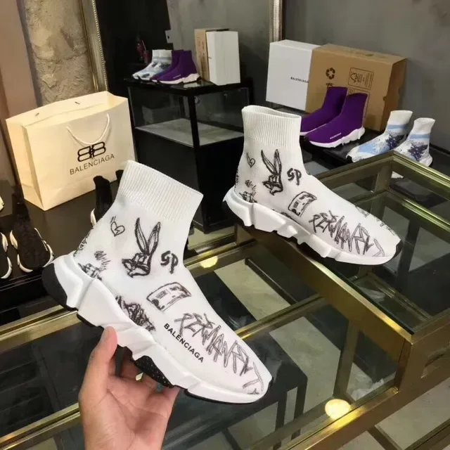 Balenciaga Speed Trainer White Graffiti-Print Laceless Lifestyle Sneakers 2