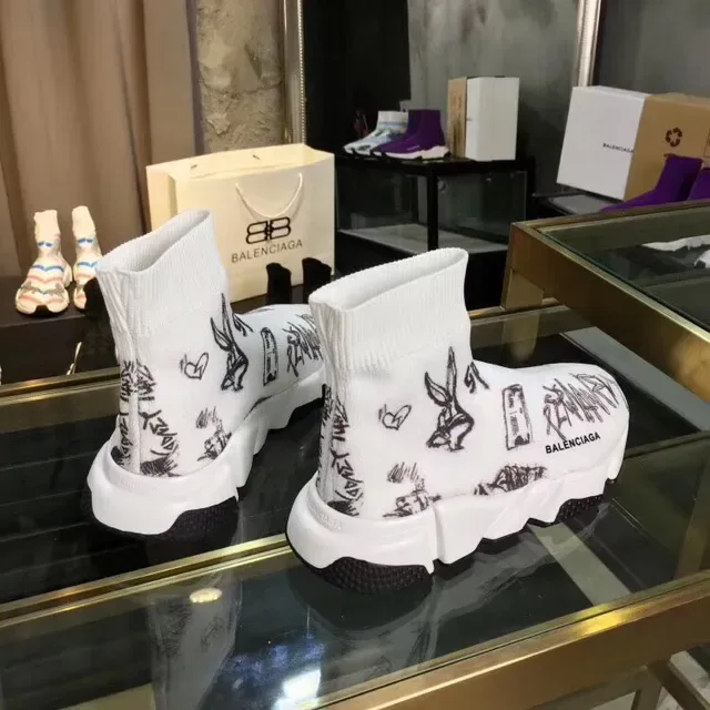 Balenciaga Speed Trainer White Graffiti-Print Laceless Lifestyle Sneakers 3
