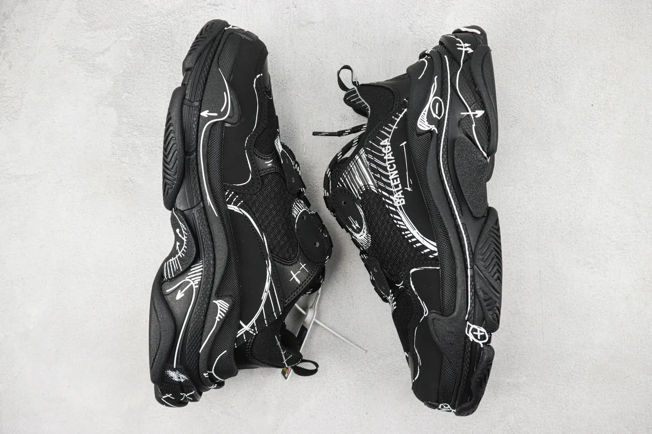 Balenciaga Track أسود أبيض نعل oversized خطوط فنية أحذية chunky 2
