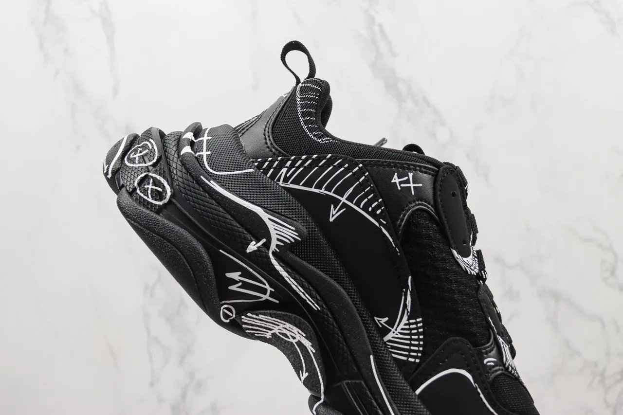 Balenciaga Track أسود أبيض نعل oversized خطوط فنية أحذية chunky 5
