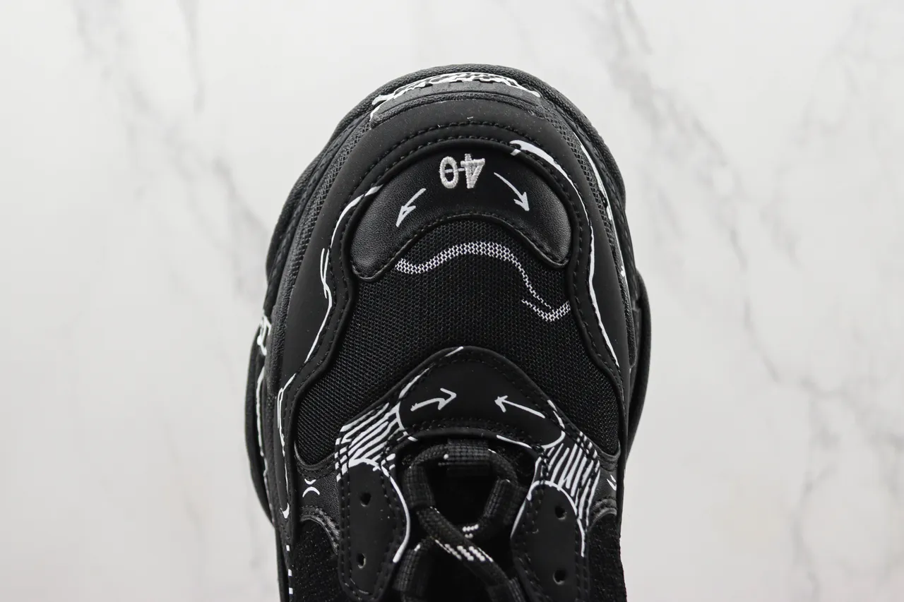 Balenciaga Track أسود أبيض نعل oversized خطوط فنية أحذية chunky 6
