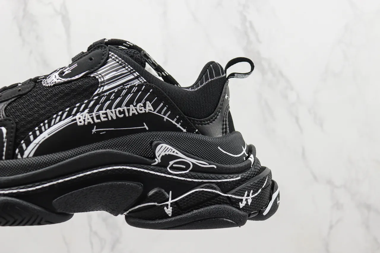 Balenciaga Track أسود أبيض نعل oversized خطوط فنية أحذية chunky 7