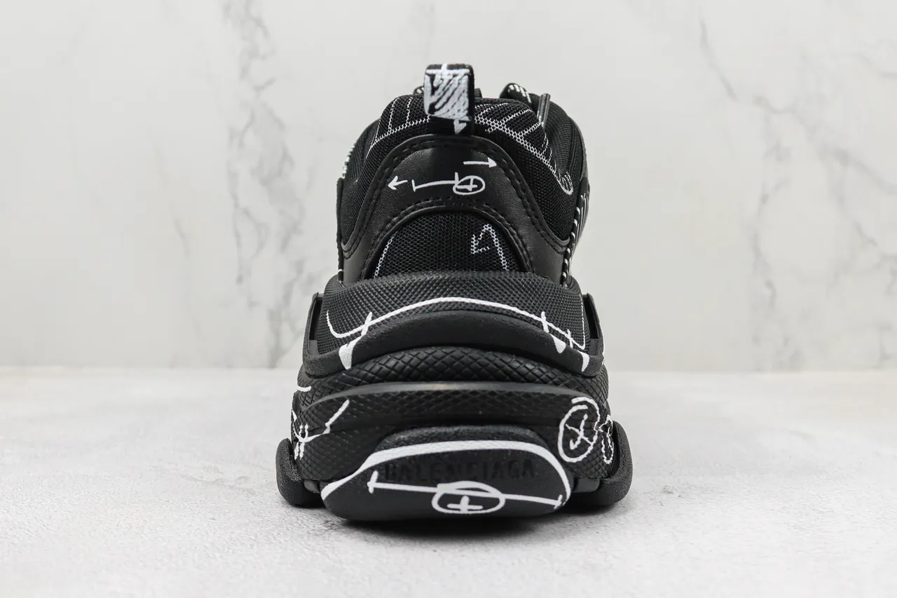 Balenciaga Track أسود أبيض نعل oversized خطوط فنية أحذية chunky 9