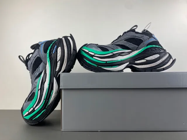 Balenciaga Track Trainer رمادي أسود أخضر حذاء رياضي سميك 14