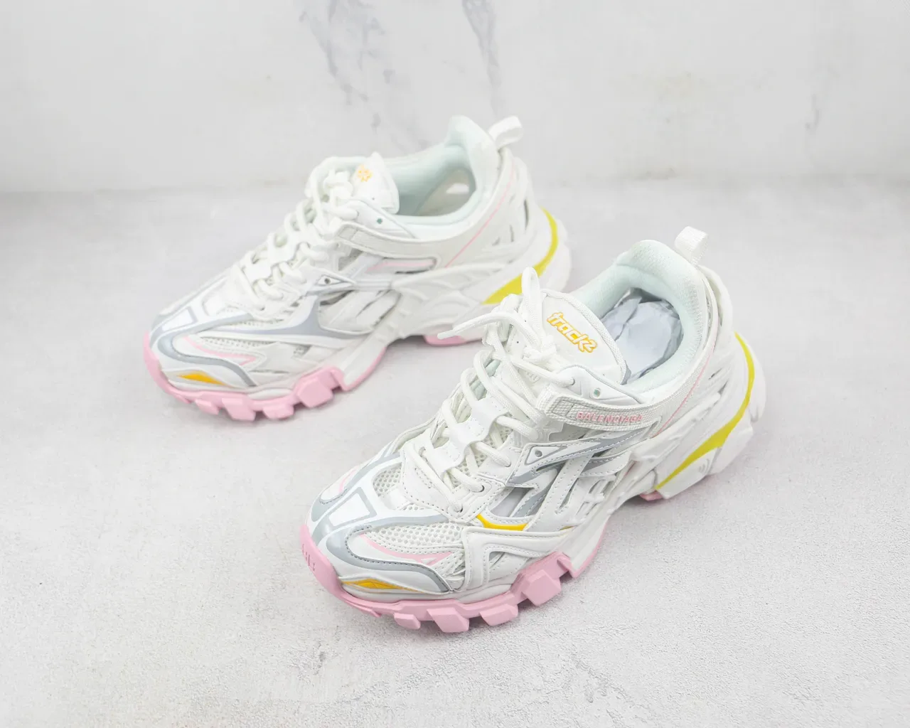 Balenciaga Track Trainer White Pink Yellow Chunky Sneakers 4