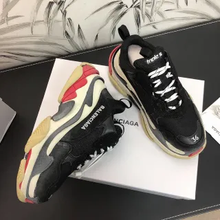 Balenciaga Triple S Black Cream Red Gray Chunky Sneakers