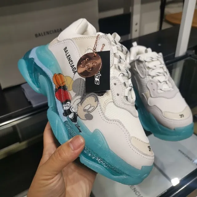 Balenciaga Triple S Mickey Mouse White and Cyan Chunky Sneakers 2