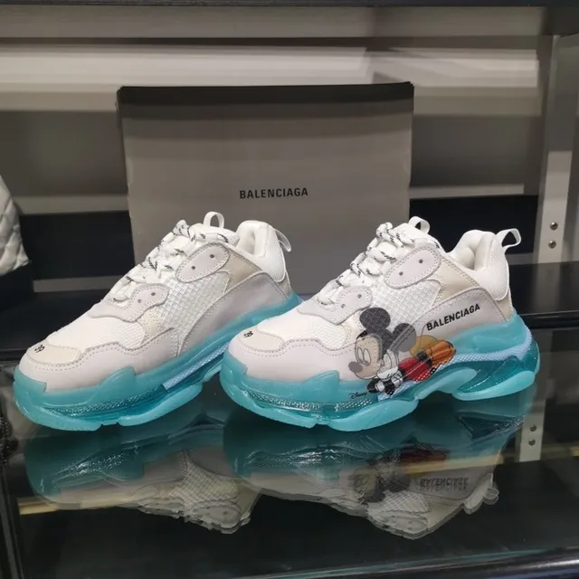 Balenciaga Triple S Mickey Mouse White and Cyan Chunky Sneakers 3