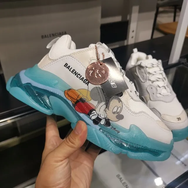 Balenciaga Triple S Mickey Mouse White and Cyan Chunky Sneakers 4