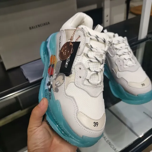 Balenciaga Triple S Mickey Mouse White and Cyan Chunky Sneakers 5