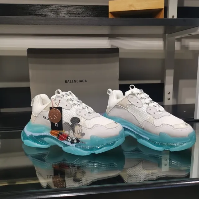 Balenciaga Triple S Mickey Mouse White and Cyan Chunky Sneakers 6