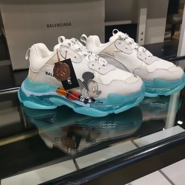 Balenciaga Triple S Mickey Mouse White and Cyan Chunky Sneakers 7