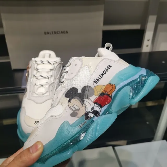 Balenciaga Triple S Mickey Mouse White and Cyan Chunky Sneakers 8