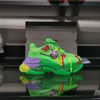 Balenciaga Triple S Neon Green Paint Splatter Chunky Sneakers