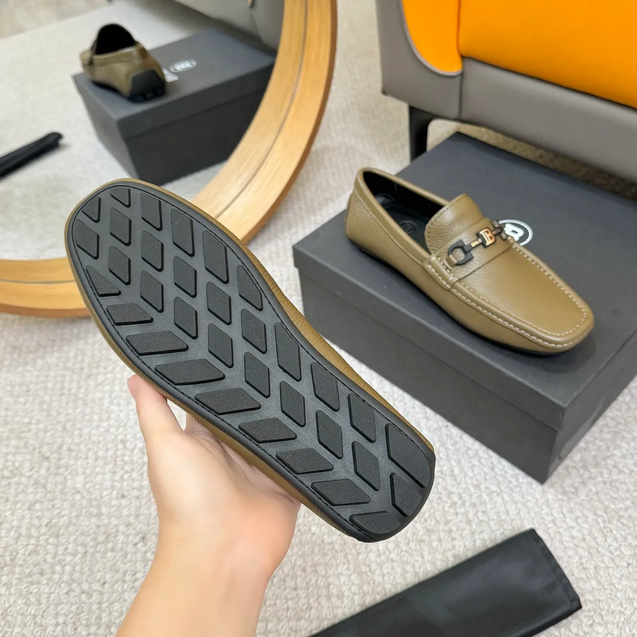 Balmain B-Court Beige Noir Cuir Pébblé Matériel Métallique Inspiré du Horsebit Mocassins 7